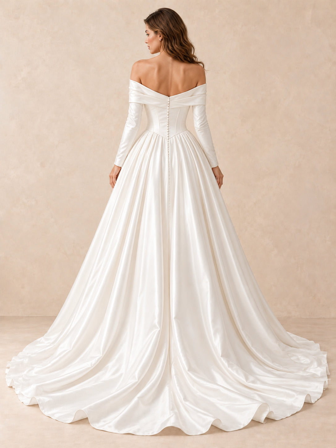 Off-the-Shoulder Satin Ball Gown Wedding Dress With Crystal Accents