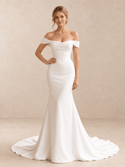 Off-the-Shoulder Satin Crepe Mermaid Wedding Dress with Basque Waist
