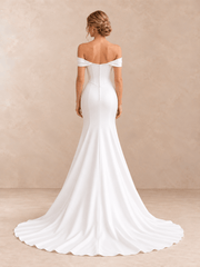 Off-the-Shoulder Satin Crepe Mermaid Wedding Dress with Basque Waist