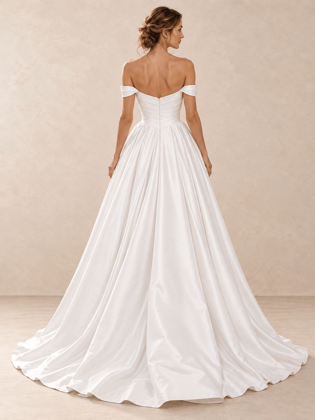 Off-the-Shoulder Satin Sweetheart Wedding Dress with Draped Bodice