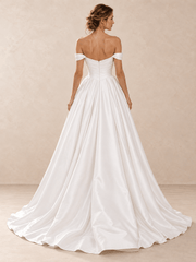 Off-the-Shoulder Satin Sweetheart Wedding Dress with Draped Bodice
