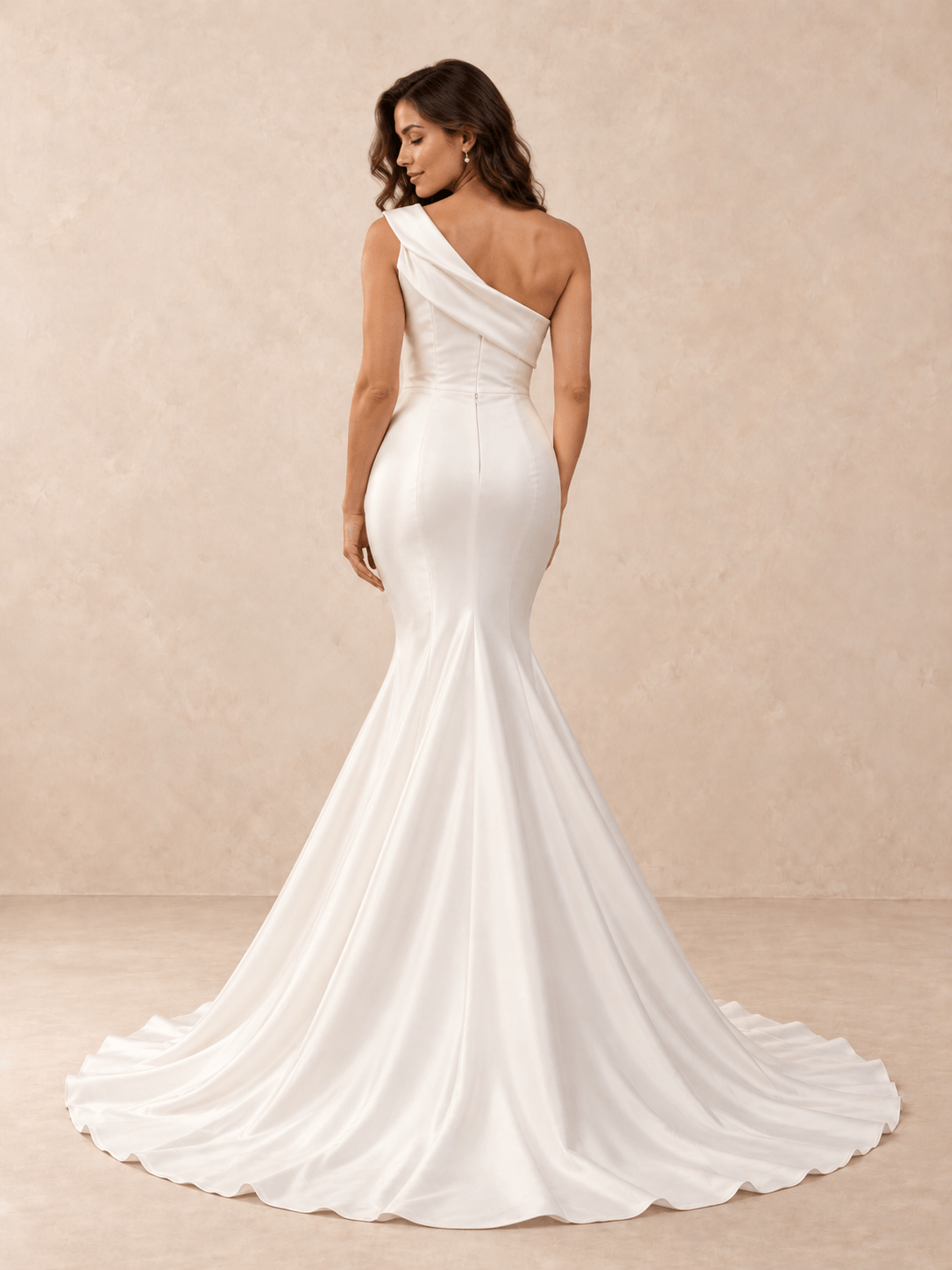 One-Shoulder Satin Mermaid Sleeveless Wedding Dress with Draped Bodice