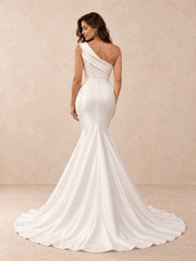 One-Shoulder Satin Mermaid Sleeveless Wedding Dress with Draped Bodice