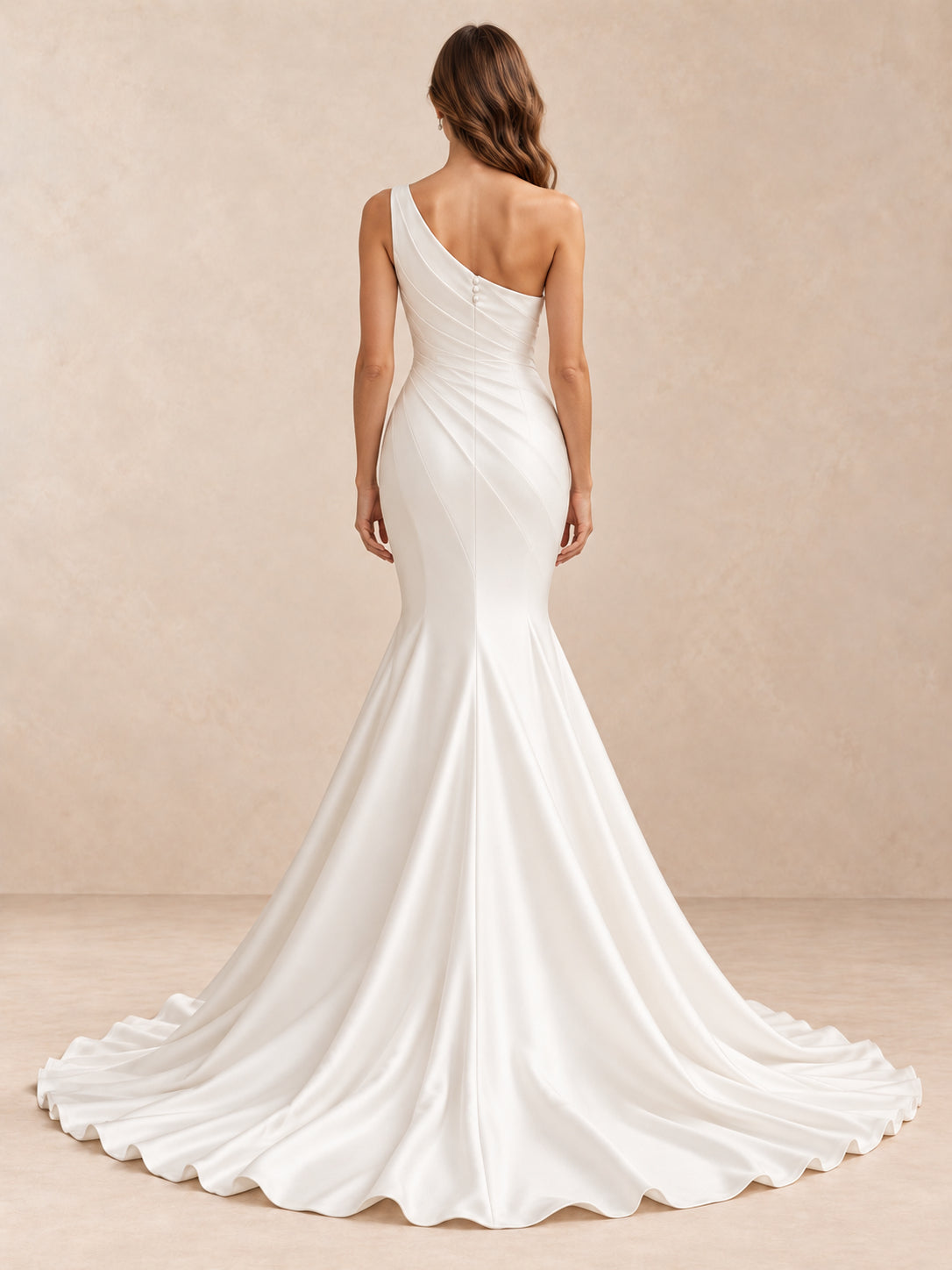 One-Shoulder Satin Sleeveless Mermaid Wedding Dress With Crystal Accents