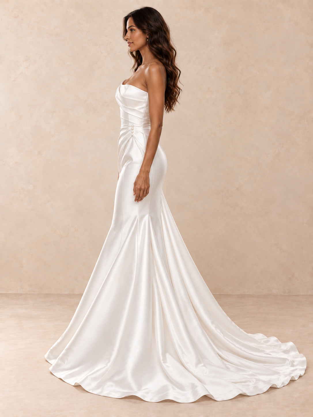 One-Shoulder Satin Mermaid Wedding Dress with Chapel Train