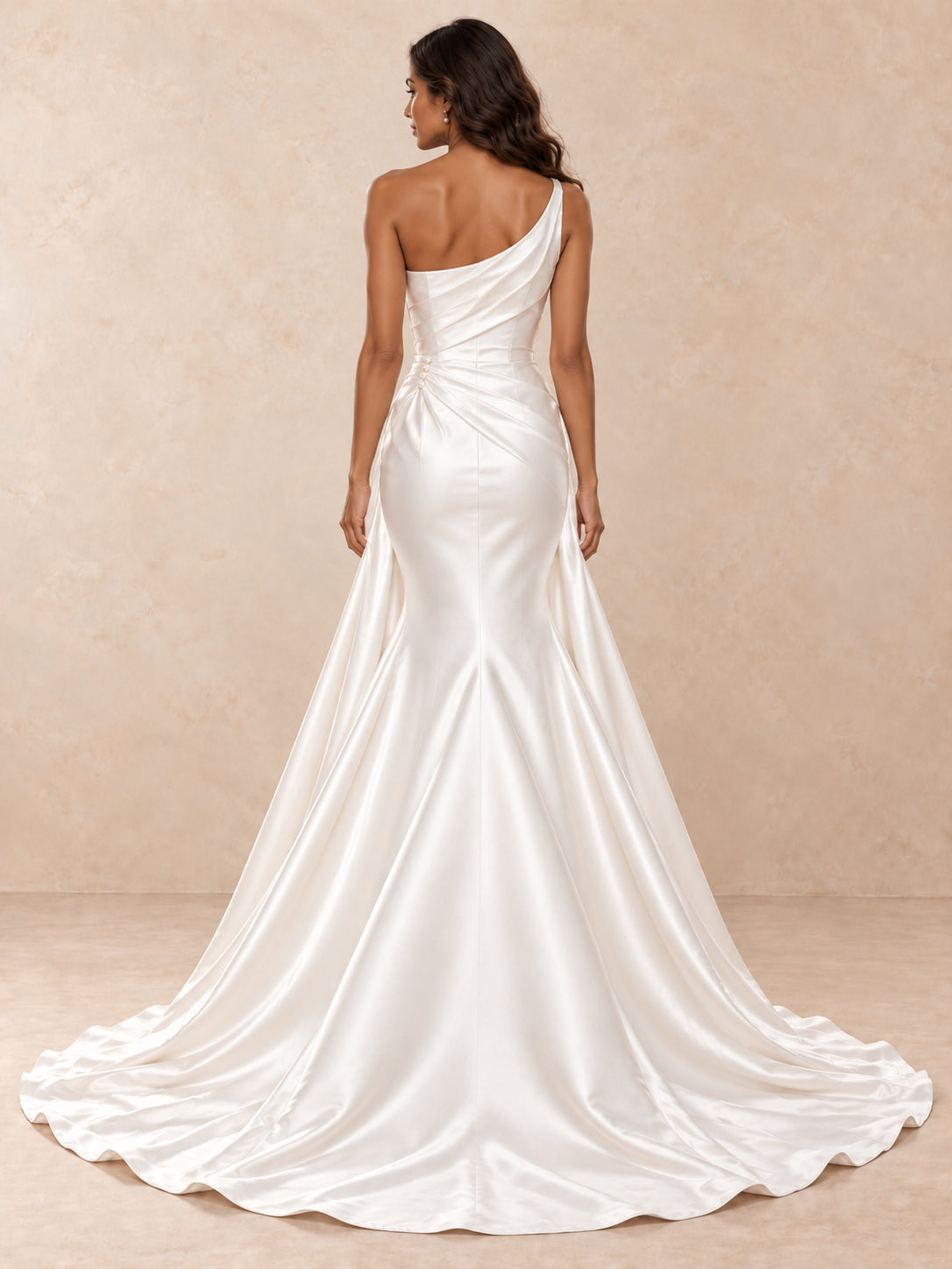 One-Shoulder Satin Mermaid Wedding Dress with Chapel Train