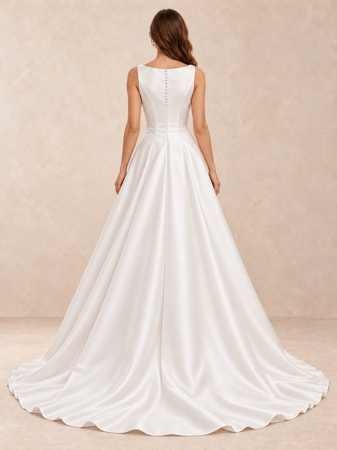 Satin A-Line Wedding Dress with Draped Bateau Bodice and Sweep Train