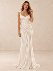 Satin Ruched Sweetheart Mermaid Wedding Dress With Sweep Train