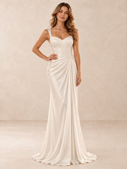 Satin Ruched Sweetheart Mermaid Wedding Dress With Sweep Train
