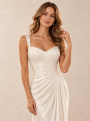 Satin Ruched Sweetheart Mermaid Wedding Dress With Sweep Train