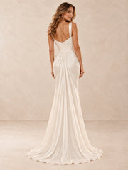 Satin Ruched Sweetheart Mermaid Wedding Dress With Sweep Train