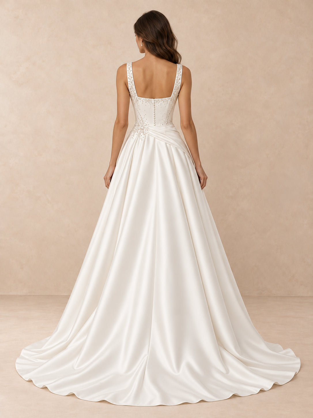 Satin Square Neckline A-Line Wedding Dress with Sweep Train