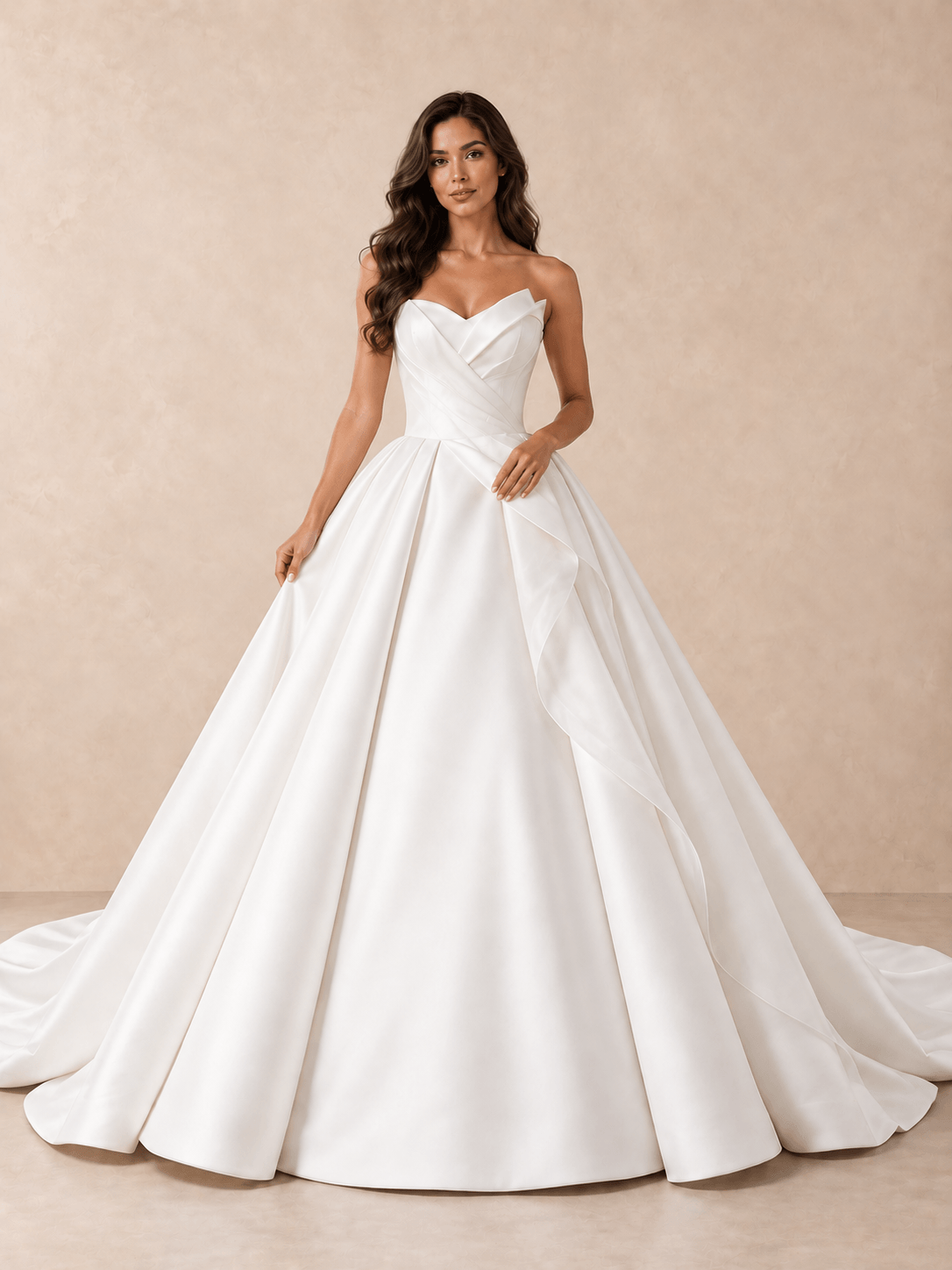 Sculpted Strapless Ball Gown Wedding Dress with Asymmetric Mikado Satin Draping