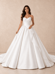 Sculpted Strapless Ball Gown Wedding Dress with Asymmetric Mikado Satin Draping