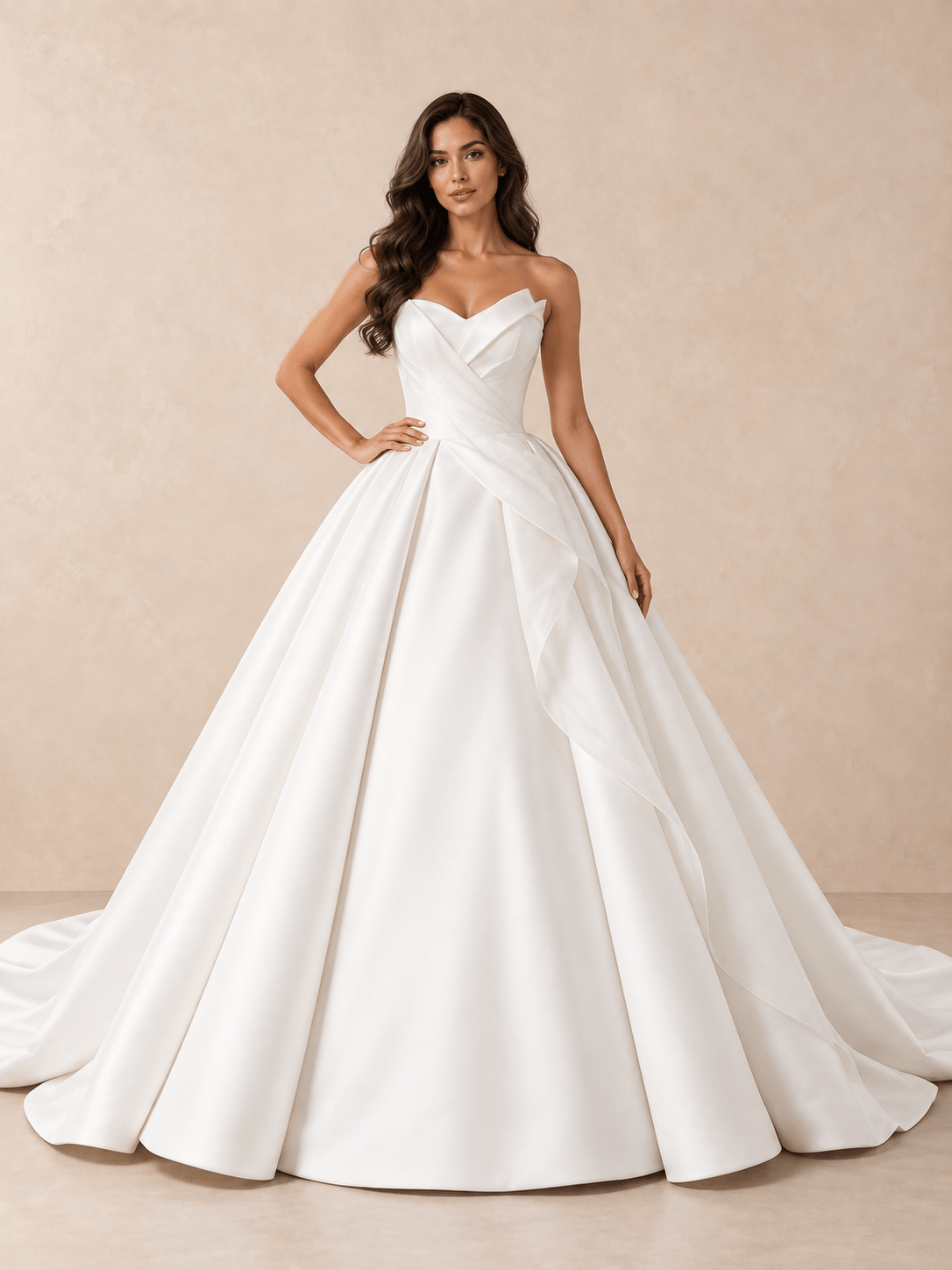 Sculpted Strapless Ball Gown Wedding Dress with Asymmetric Mikado Satin Draping
