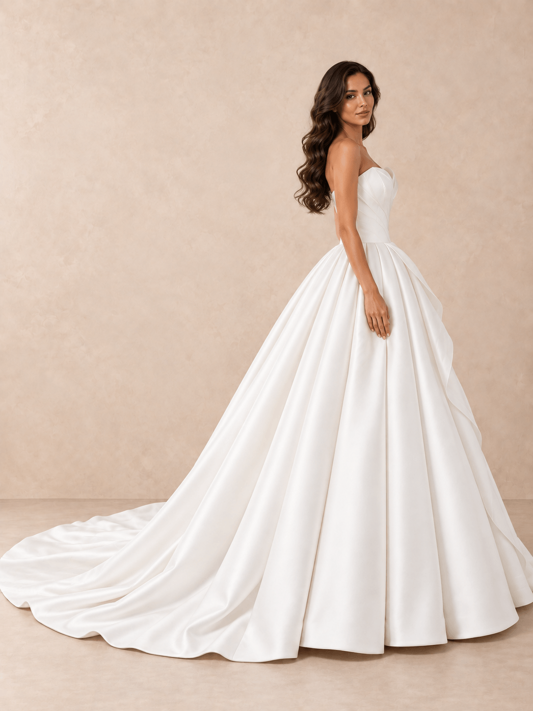 Sculpted Strapless Ball Gown Wedding Dress with Asymmetric Mikado Satin Draping