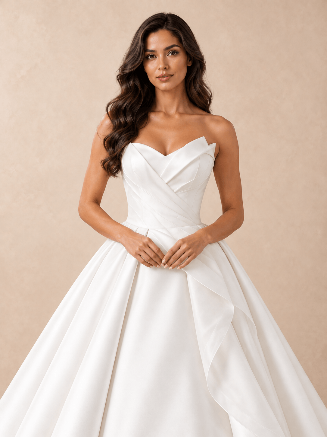 Sculpted Strapless Ball Gown Wedding Dress with Asymmetric Mikado Satin Draping