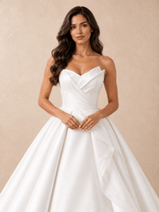 Sculpted Strapless Ball Gown Wedding Dress with Asymmetric Mikado Satin Draping