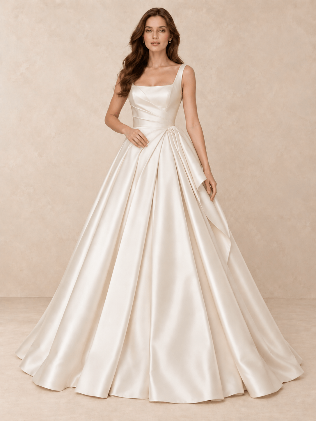 Square Neck Satin A-Line Wedding Dress with Sculpted Draping