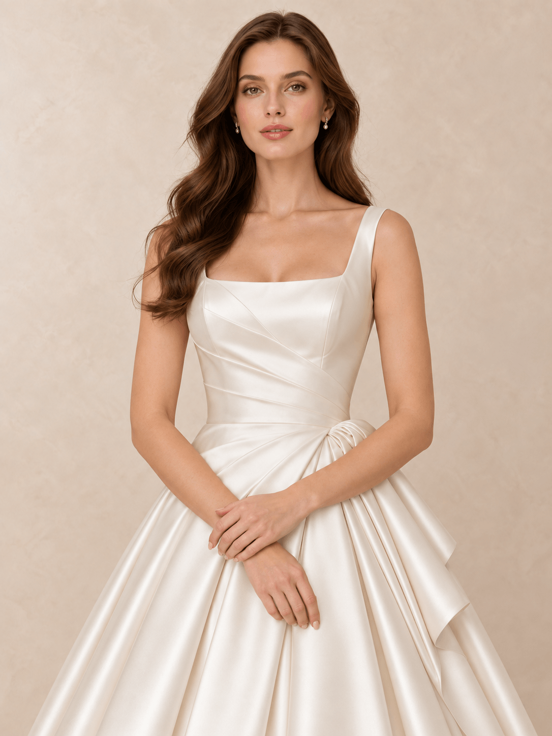 Square Neck Satin A-Line Wedding Dress with Sculpted Draping