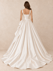 Square Neck Satin A-Line Wedding Dress with Sculpted Draping