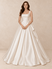 Square Neck Satin A-Line Wedding Dress with Sculpted Draping