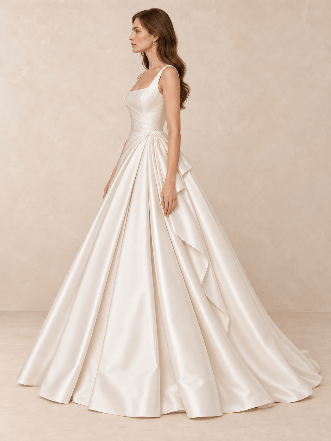 Square Neck Satin A-Line Wedding Dress with Sculpted Draping