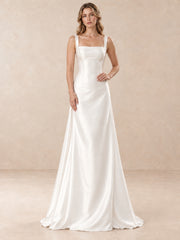 Square Neck Satin A-Line Wedding Dress with Wide Straps