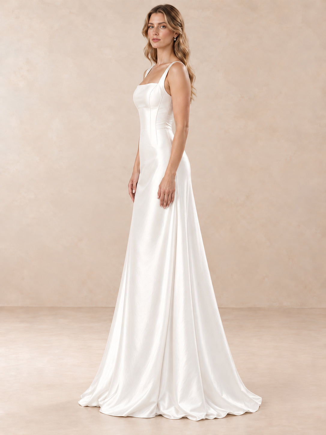Square Neck Satin A-Line Wedding Dress with Wide Straps