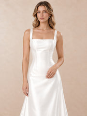 Square Neck Satin A-Line Wedding Dress with Wide Straps