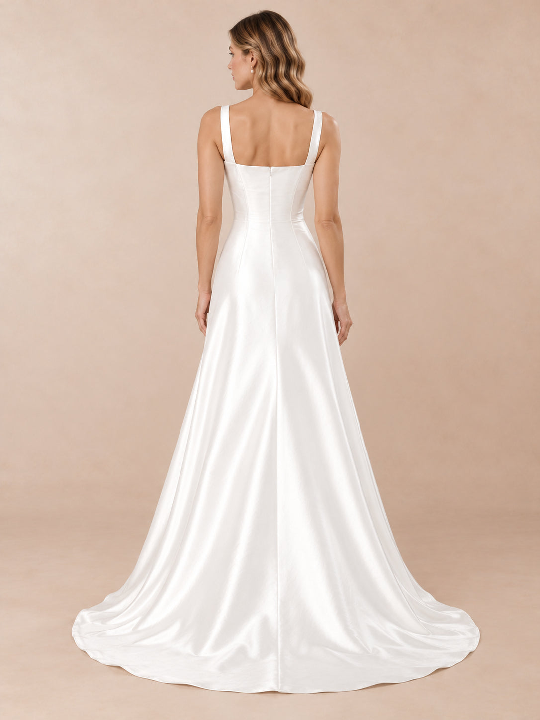 Square Neck Satin A-Line Wedding Dress with Wide Straps