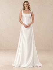 Square Neck Satin A-Line Wedding Dress with Wide Straps