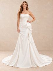 Strapless Draped Mermaid Wedding Dress with Cascading Side Ruffle