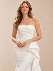 Strapless Draped Mermaid Wedding Dress with Cascading Side Ruffle
