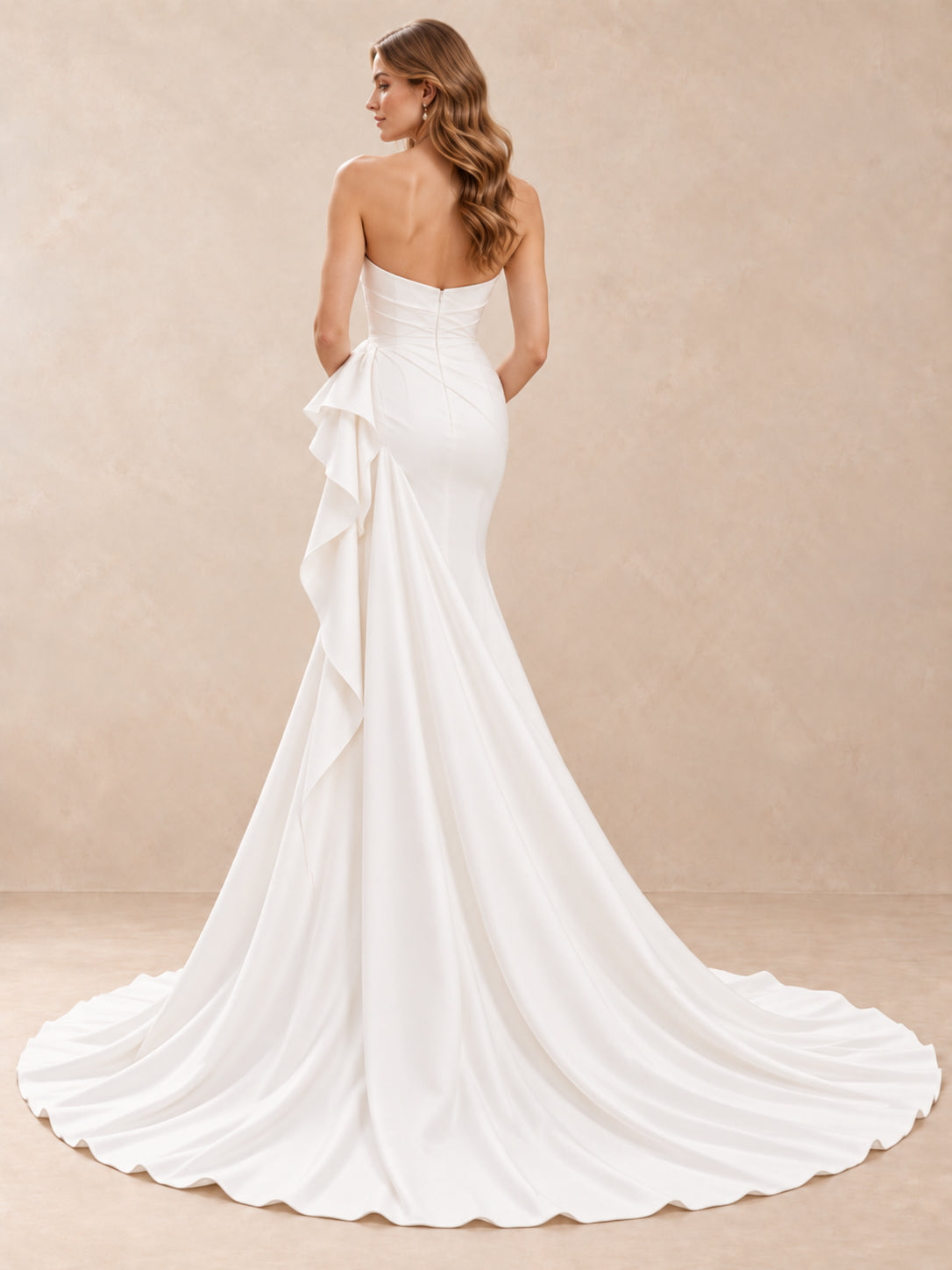 Strapless Draped Mermaid Wedding Dress with Cascading Side Ruffle