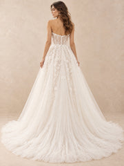 Strapless Floral Appliqué A-Line Wedding Dress with Chapel Train
