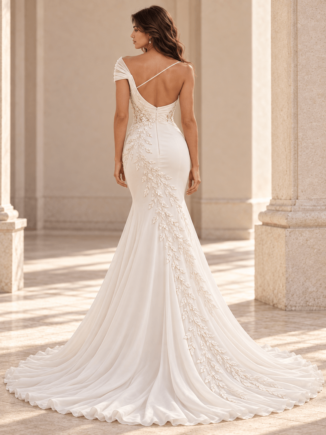 Strapless Floral Lace Appliqués Wedding Dress With Layered Tulle