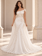 Strapless Floral Lace Appliqués Wedding Dress With Layered Tulle