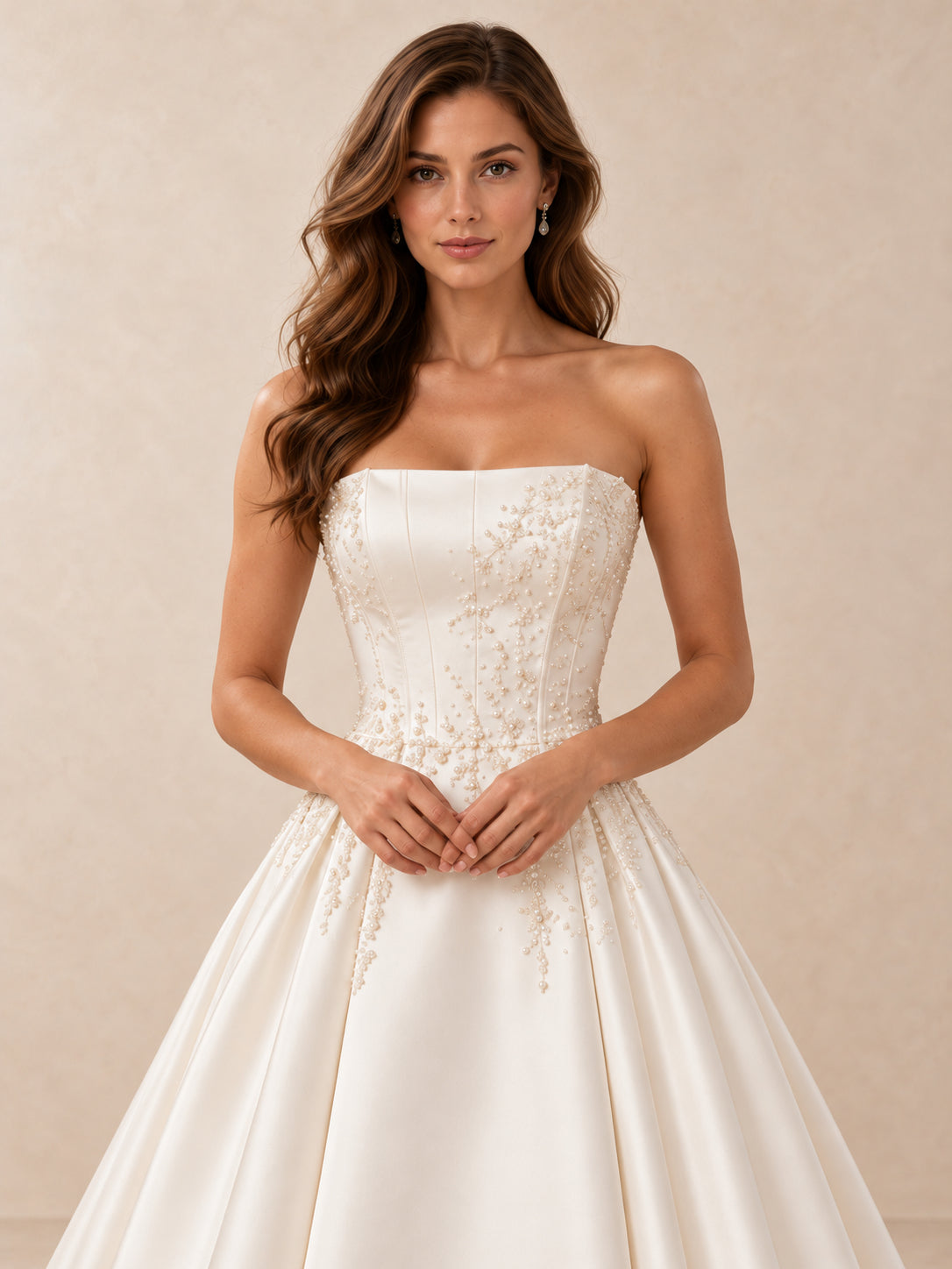 Strapless Mikado Satin A-Line Wedding Dress with Sweep Train