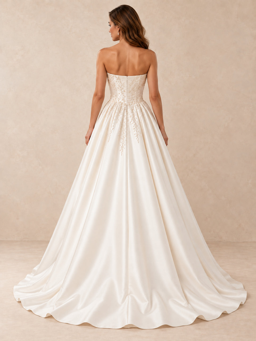 Strapless Mikado Satin A-Line Wedding Dress with Sweep Train