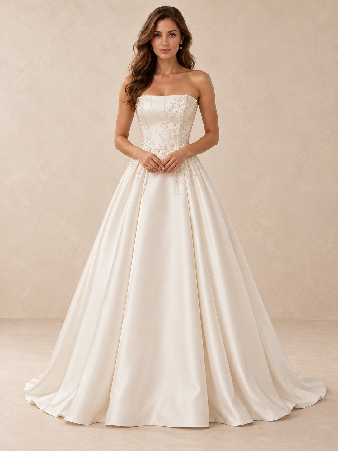 Strapless Mikado Satin A-Line Wedding Dress with Sweep Train