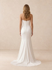 Strapless Satin Mermaid Wedding Dress with Ruched Bodice and Bow Waist