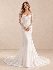 Sweetheart Floral Lace Long Sleeve Mermaid Wedding Dress with Chapel Train