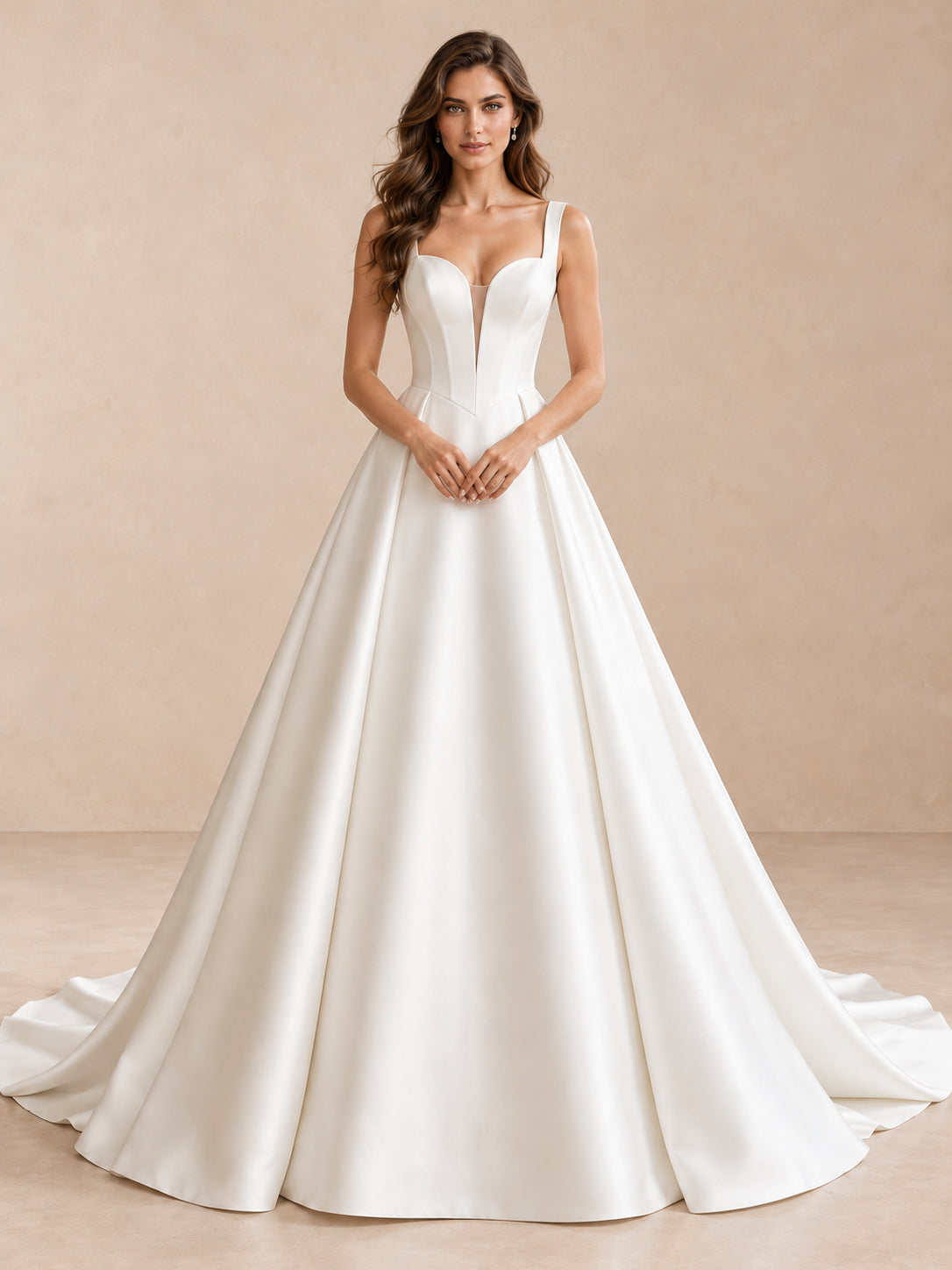 Sweetheart Neckline Satin A-Line Wedding Dress With Long Train