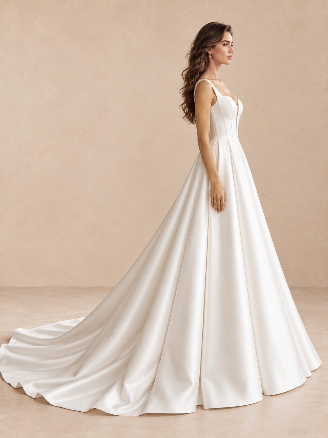 Sweetheart Neckline Satin A-Line Wedding Dress With Long Train