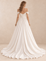 Sweetheart Off-the-Shoulder Satin A-Line Wedding Dress with Draped Bodice