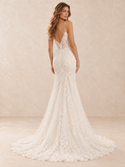 V-Neck Floral Lace Mermaid Wedding Dress with Chapel Train