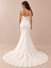 White 3D Floral Appliqué Satin Mermaid Wedding Dress with Chapel Train