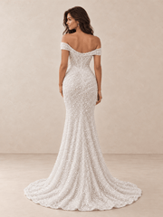 White Asymmetric Off-the-Shoulder Sequin Mermaid Wedding Dress