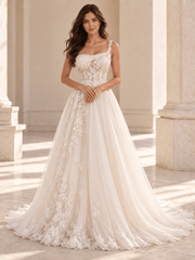 White Asymmetric One-Shoulder Floral Lace Wedding Dress with Layered Tulle Skirt